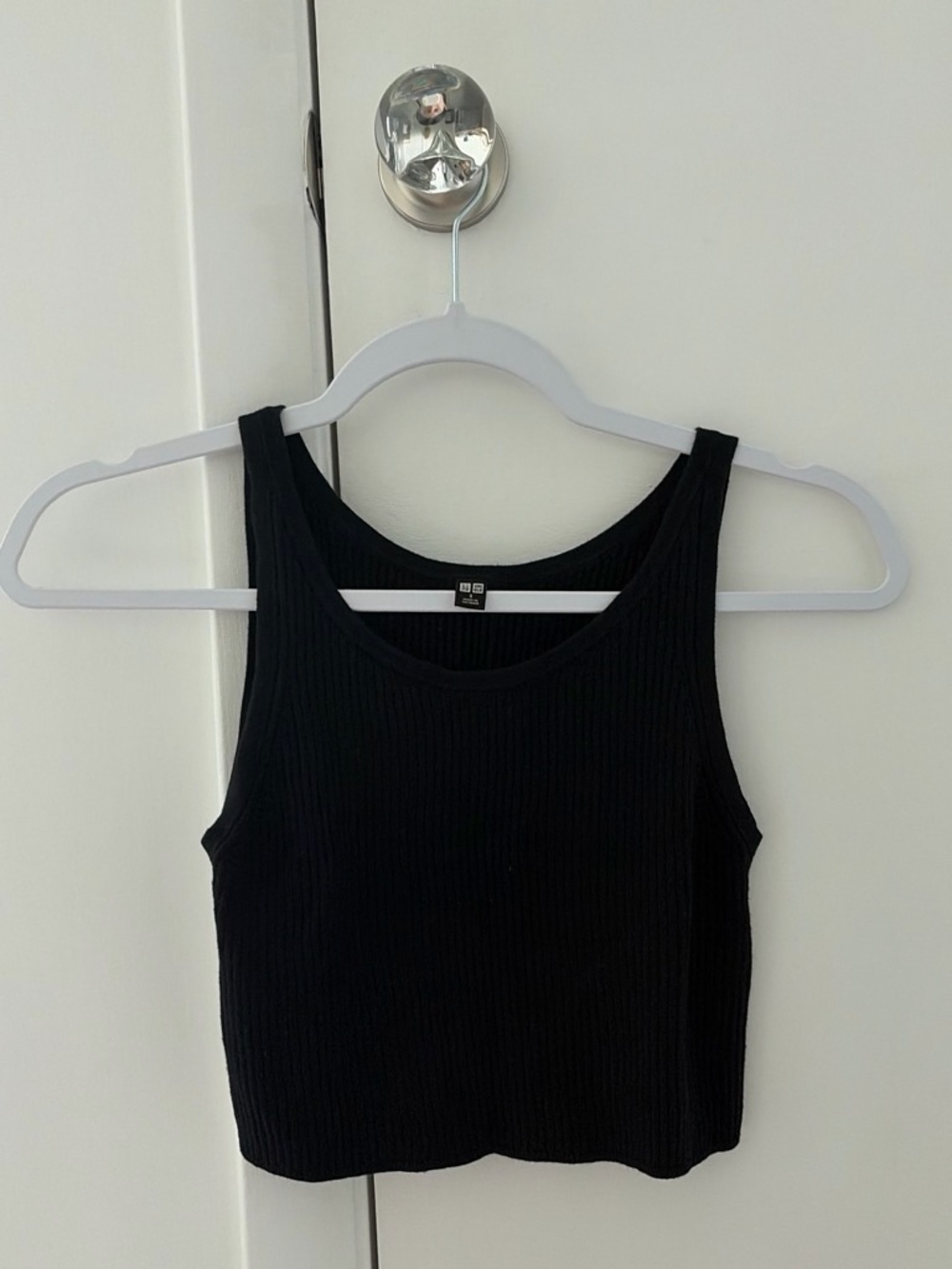 Uniqlo Black Ribbed Cropped Tank - Scoop Neck